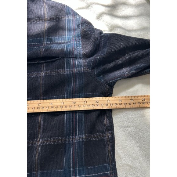 Carbon 2 Cobalt Mens Shirt Large Button Up Plaid Corduroy Black Blue Pockets - Picture 7 of 9